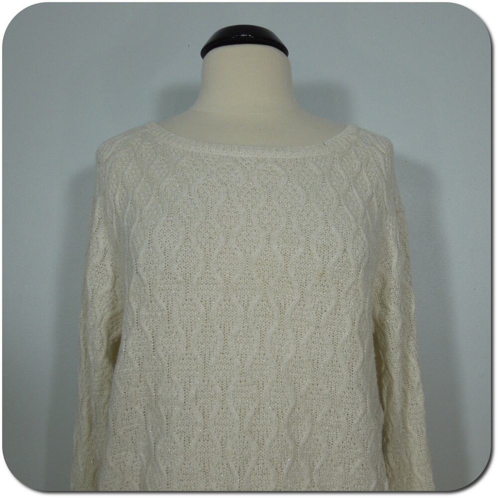 VERVE AMI Womens L LARGE Sweater Ivory Metallic Blend